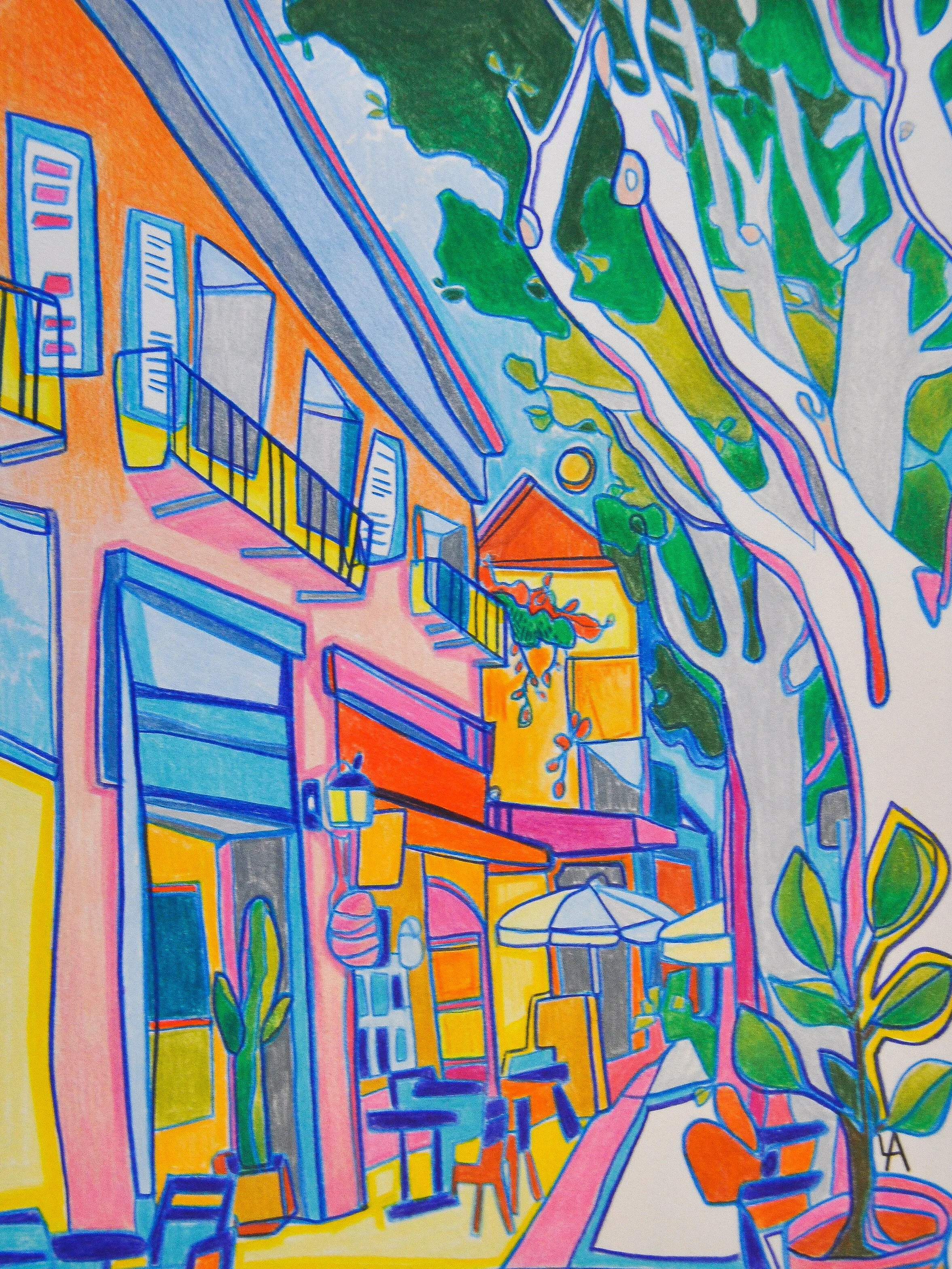 riginal Larchmont Blvd Drawing | Framed — LIZZI ARONHALT